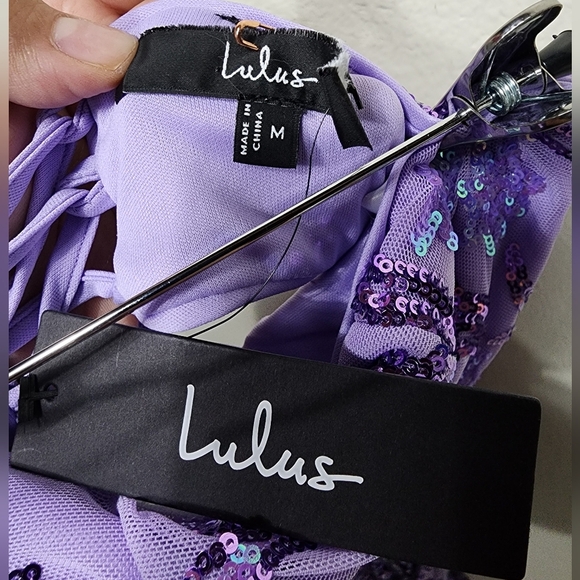 Lulus Shimmering Icon Lavender Sequin Lace-Up Strapless Maxi Dress M Party Prom - Picture 12 of 12